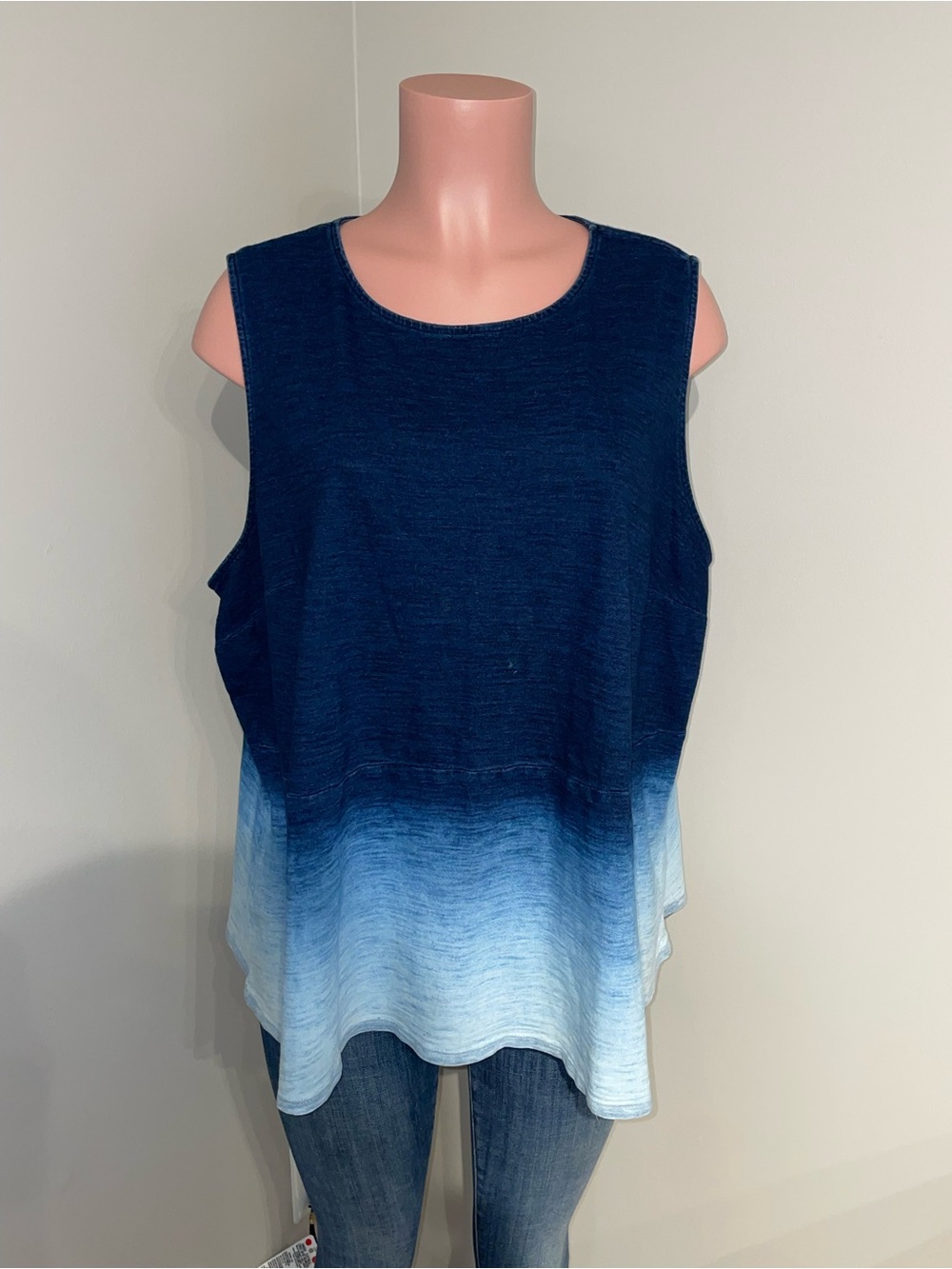 Pure Jill Indigo 2X Blue Dip Dye Ombre Tank Top Cotton Sleeveless Peplum Coastal